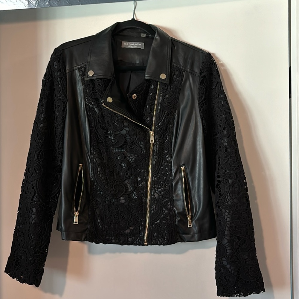 Moto jacket (pleather) lace sleeves
